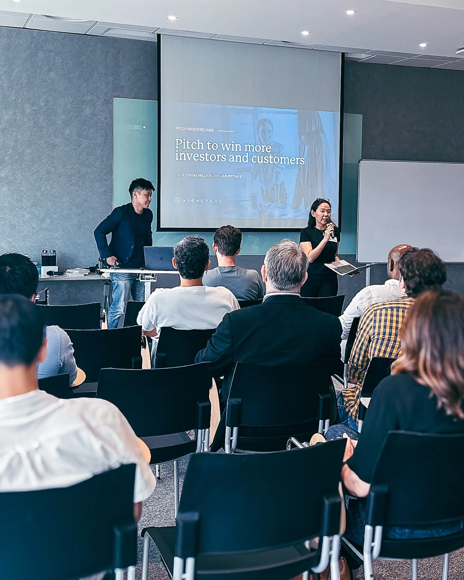 Eugene Cheng and Kai Xin Koh co-teaching a HighSpark masterclass