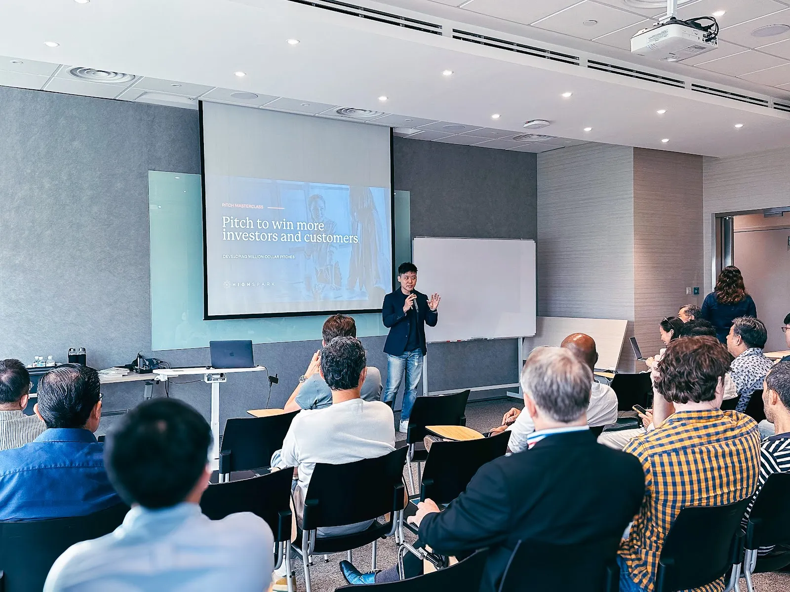 Eugene Cheng teaching a pitch clinic