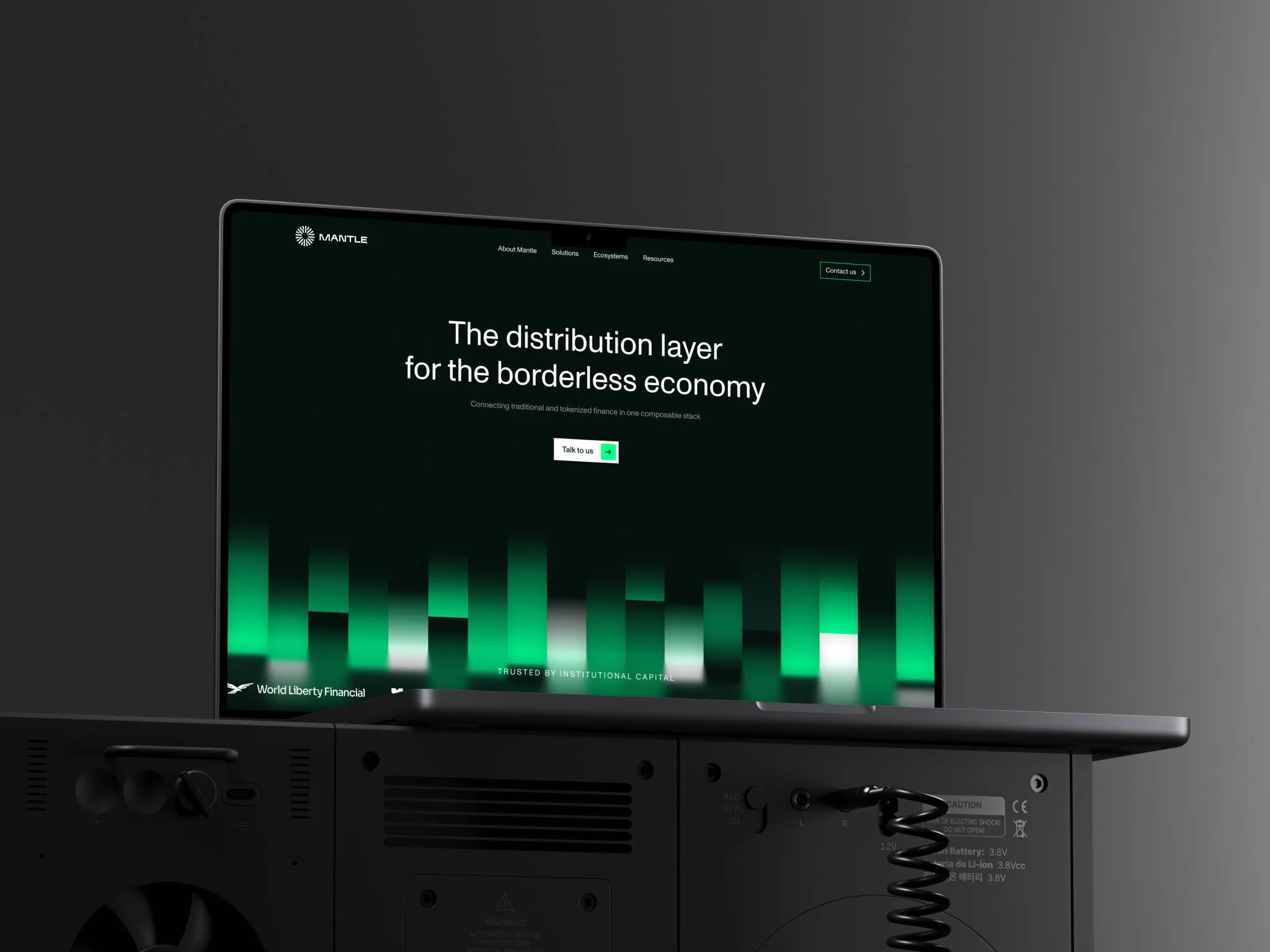 A laptop showing Mantle’s homepage, the distribution layer for the borderless economy